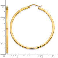 10K Yellow Gold 45mm Square Tube Hoop Earrings - Polished Finish