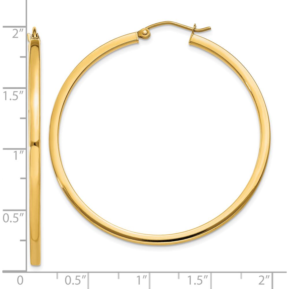 10K Yellow Gold 45mm Square Tube Hoop Earrings - Polished Finish