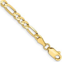 10K Yellow Gold 4mm Concave Open Figaro Chain Bracelet with Lobster Clasp