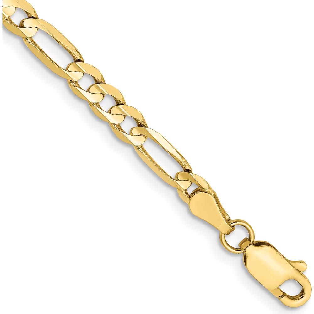 10K Yellow Gold 4mm Concave Open Figaro Chain Bracelet with Lobster Clasp