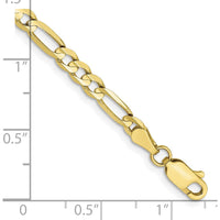 10K Yellow Gold 4mm Concave Open Figaro Chain Bracelet with Lobster Clasp