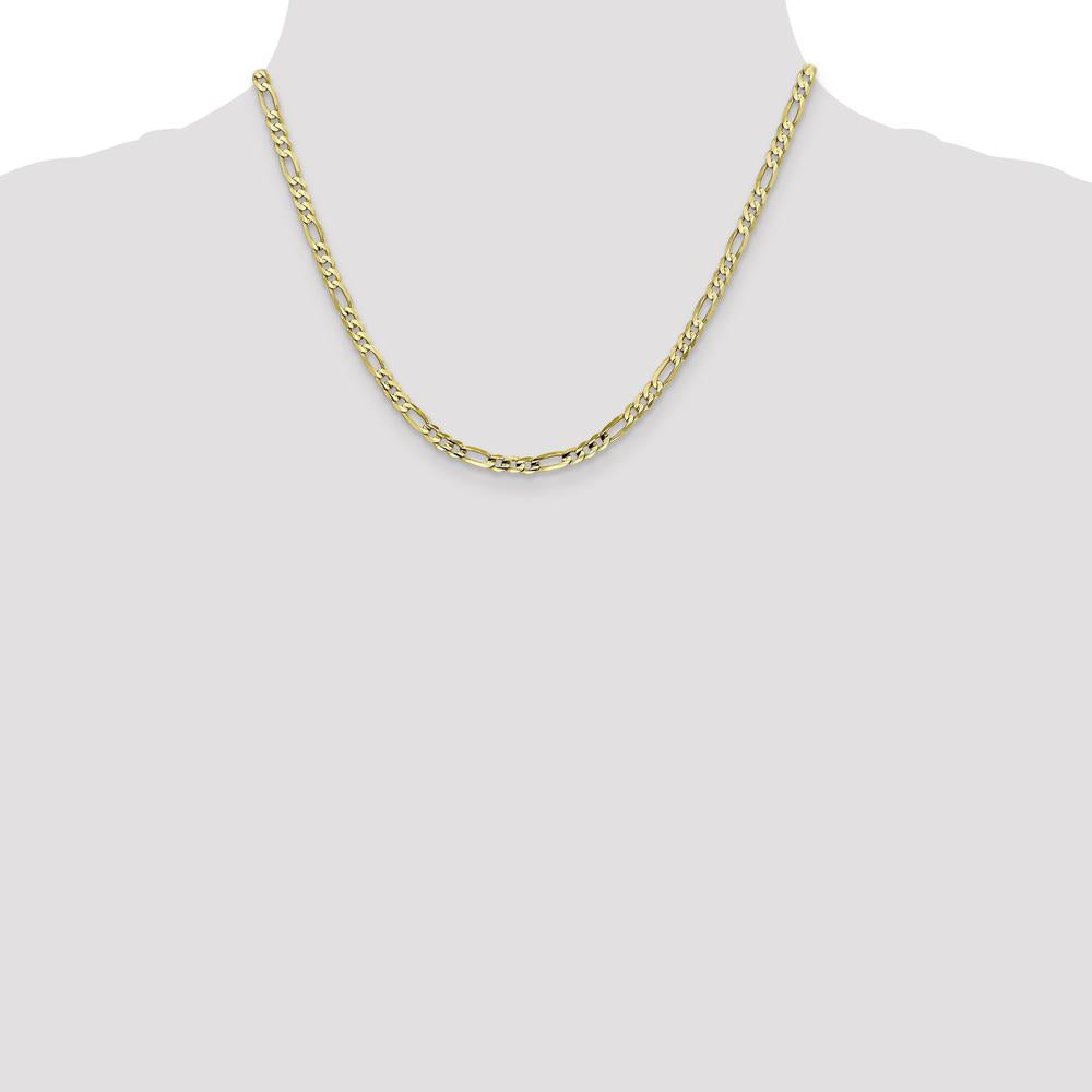 10K Yellow Gold 4mm Concave Open Figaro Chain Necklace - Polished Finish - 18"