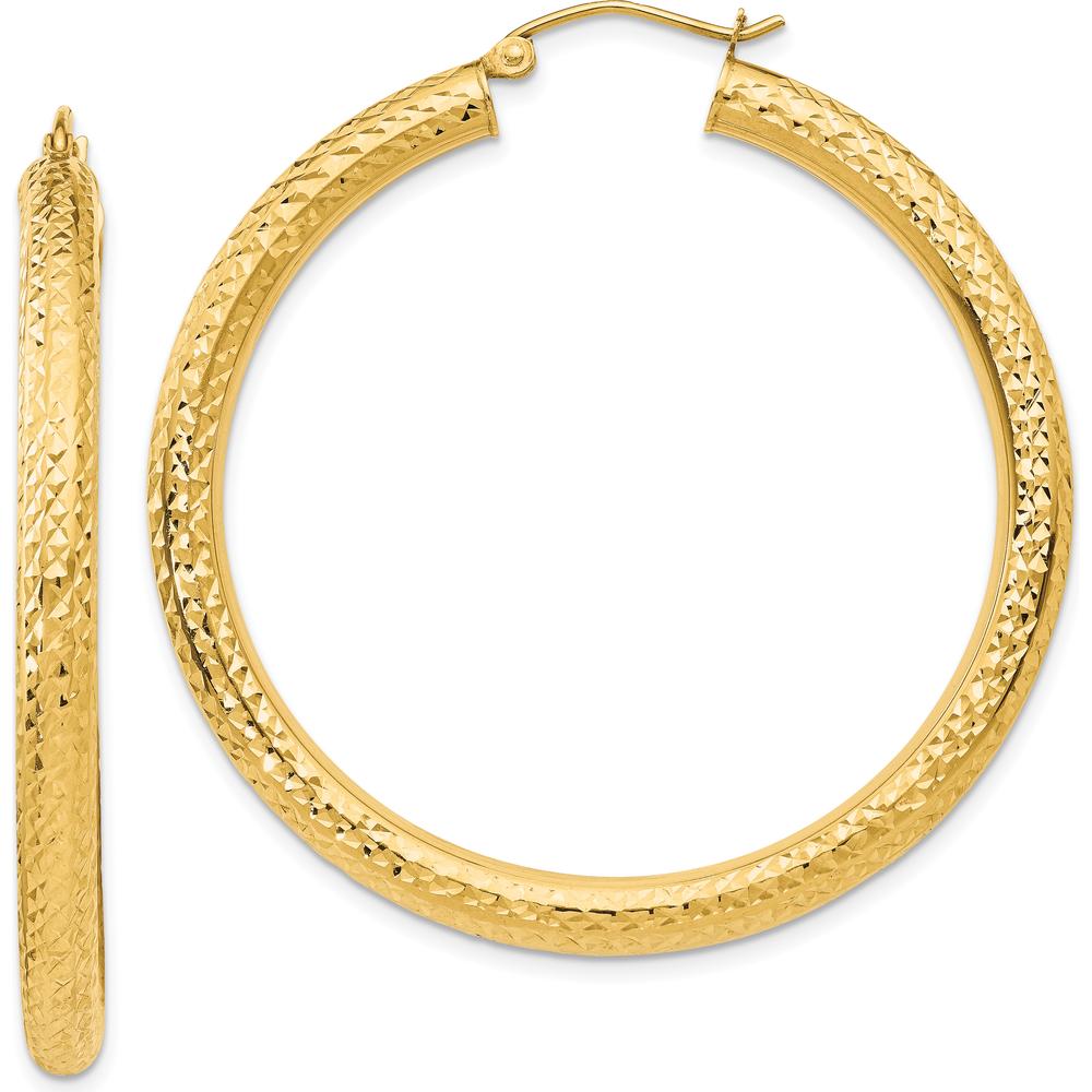 10K Yellow Gold 4mm Diamond-Cut Large Hoop Earrings - 45mm Length