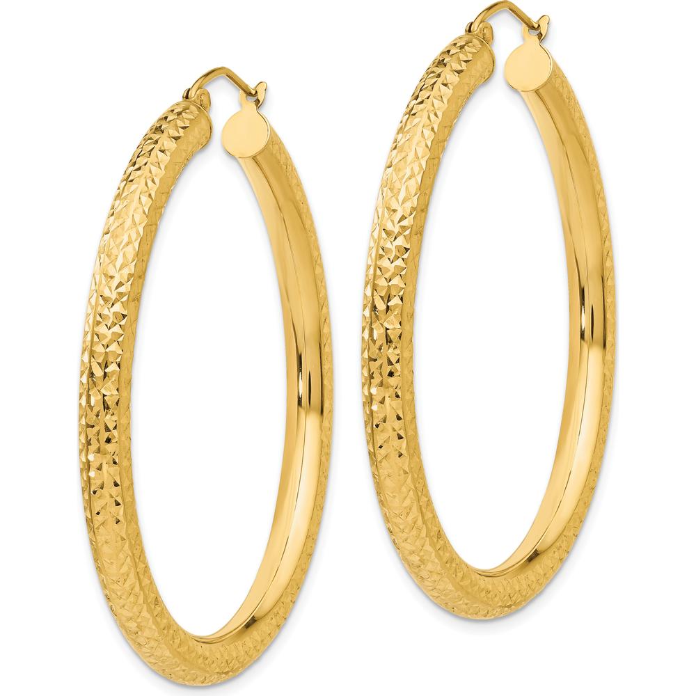 10K Yellow Gold 4mm Diamond-Cut Large Hoop Earrings - 45mm Length