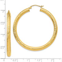 10K Yellow Gold 4mm Diamond-Cut Large Hoop Earrings - 45mm Length