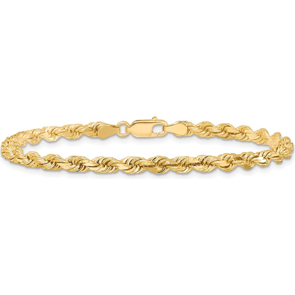 10K Yellow Gold 4mm Diamond-Cut Rope Chain Bracelet - Handcrafted