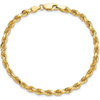 10K Yellow Gold 4mm Diamond-Cut Rope Chain Bracelet - Handcrafted
