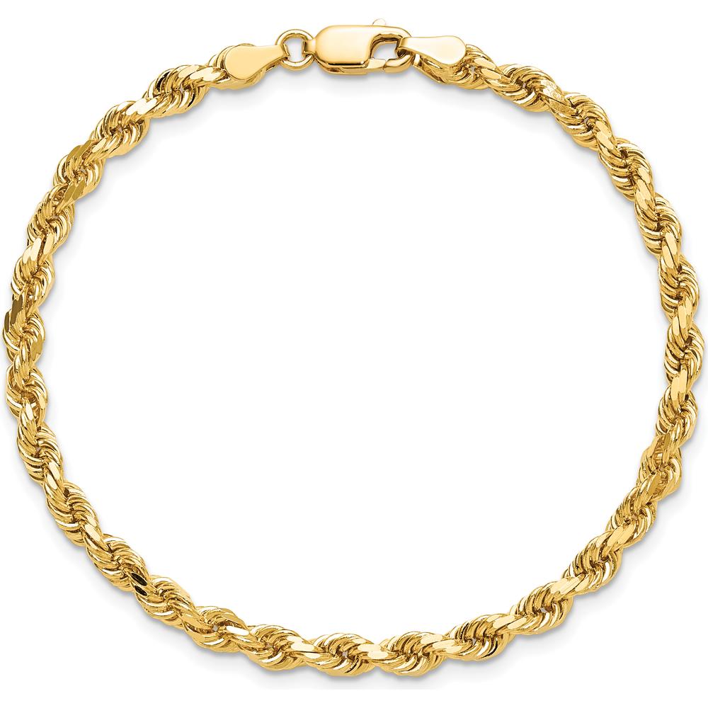 10K Yellow Gold 4mm Diamond-Cut Rope Chain Bracelet - Handcrafted