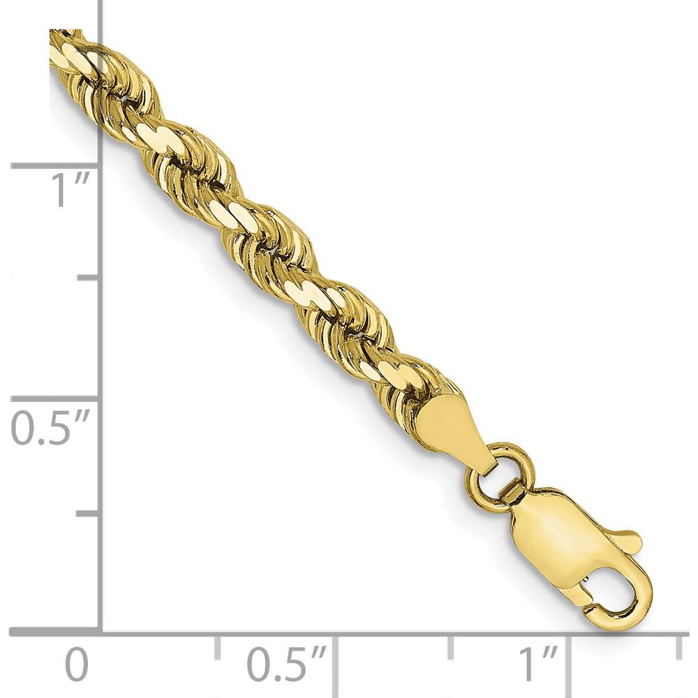 10K Yellow Gold 4mm Diamond-Cut Rope Chain Bracelet - Handcrafted, 7" Length