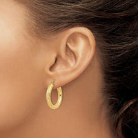 10K Yellow Gold 4mm Diamond-Cut Round Hoop Earrings - 25mm Length