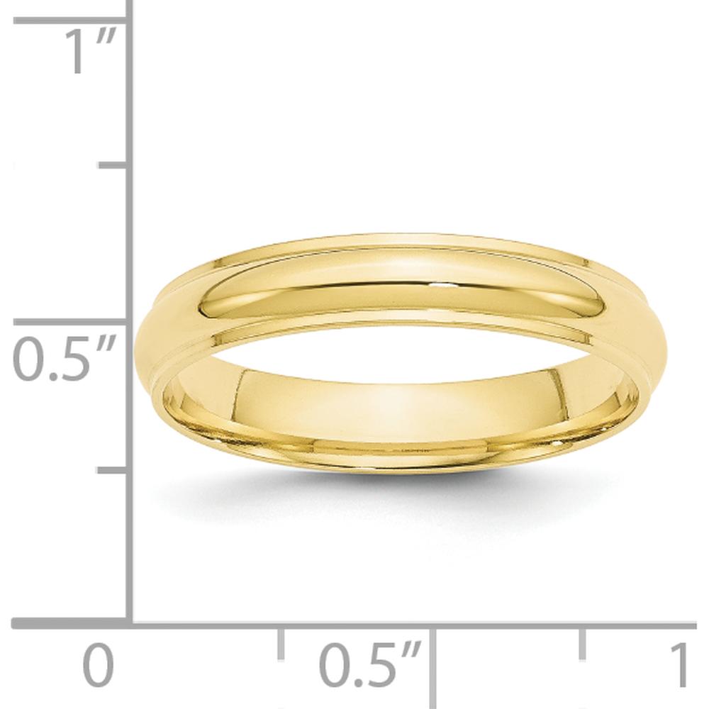 10K Yellow Gold 4mm Half Round Wedding Band with Ridged Edge - Size 7