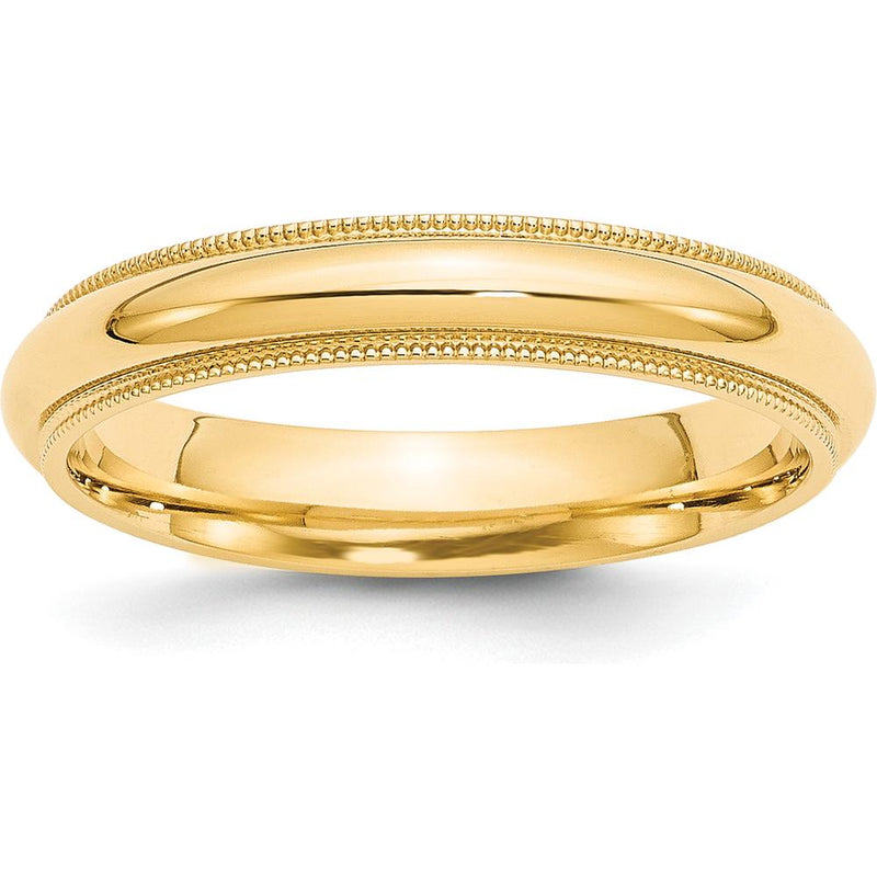 10K Yellow Gold 4mm Milgrain Half Round Comfort Fit Wedding Band - Size 9.5