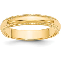 10K Yellow Gold 4mm Milgrain Half Round Wedding Band Size 8