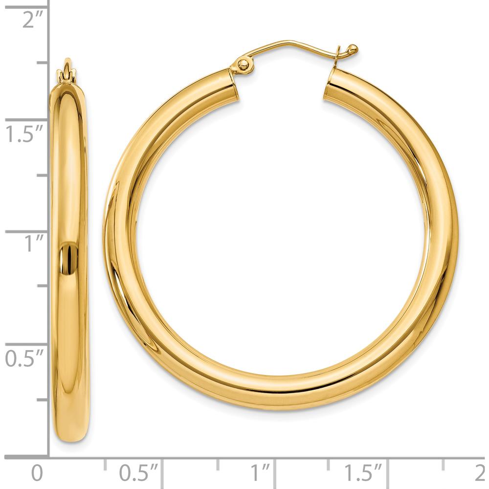 10K Yellow Gold 4mm Polished Lightweight Tube Hoop Earrings - 40mm Length