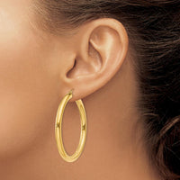 10K Yellow Gold 4mm Polished Lightweight Tube Hoop Earrings - 45mm Length