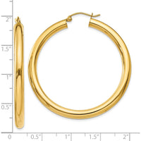 10K Yellow Gold 4mm Polished Lightweight Tube Hoop Earrings - 45mm Length