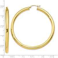 10K Yellow Gold 4mm Polished Tube Hoop Earrings - 46mm Length