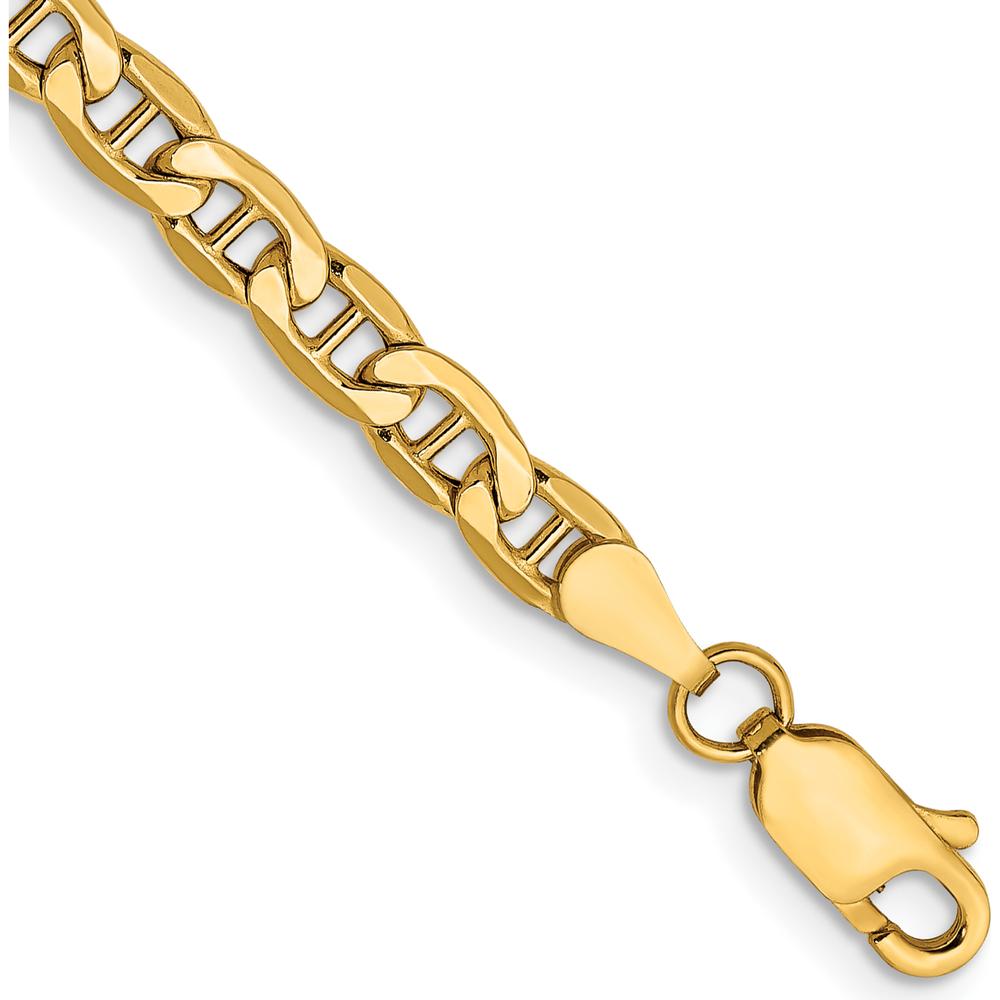 10K Yellow Gold 4mm Semi-Solid Anchor Chain Bracelet - 9in Length