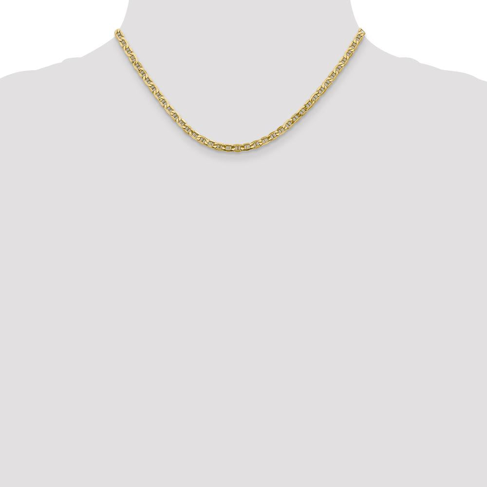 10K Yellow Gold 4mm Semi-Solid Anchor Chain Necklace - 16"