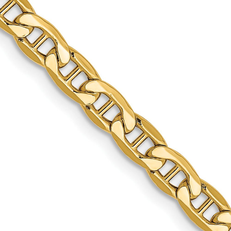 10K Yellow Gold 4mm Semi-Solid Anchor Chain Necklace - 18" Length