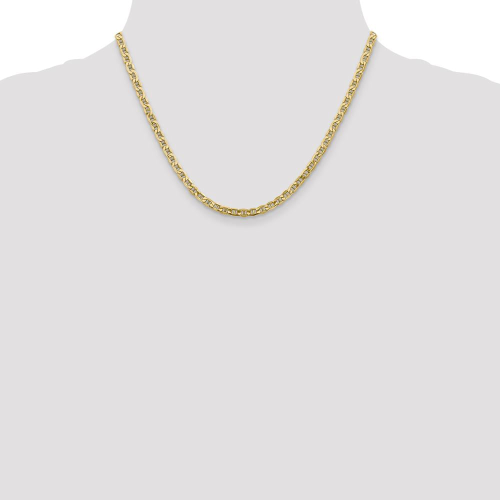 10K Yellow Gold 4mm Semi-Solid Anchor Chain Necklace - 18" Length