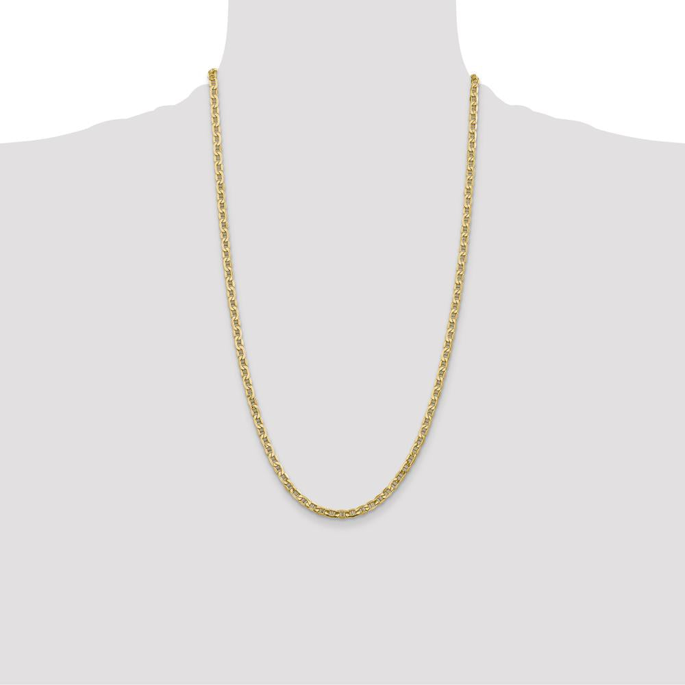 10K Yellow Gold 4mm Semi-Solid Anchor Chain Necklace - 26"