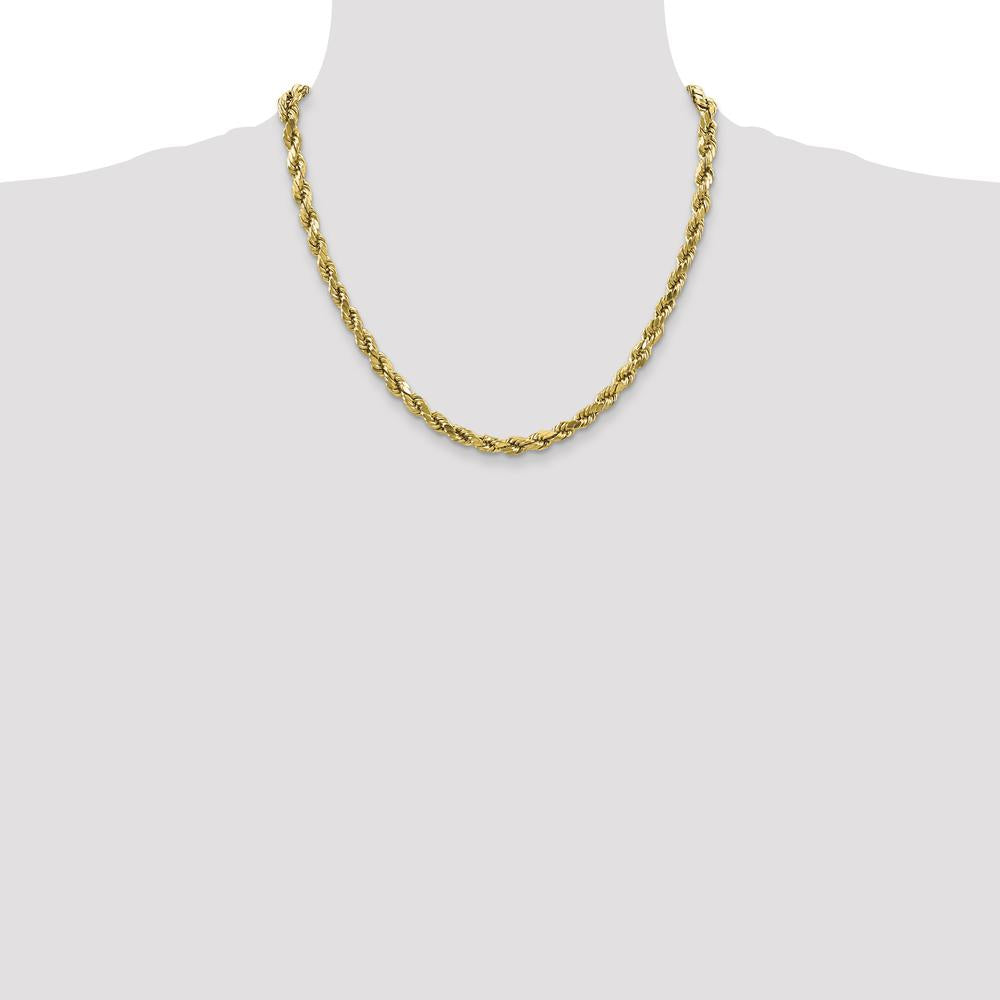 10K Yellow Gold 4mm Semi-Solid Diamond-Cut Rope Chain - 20"