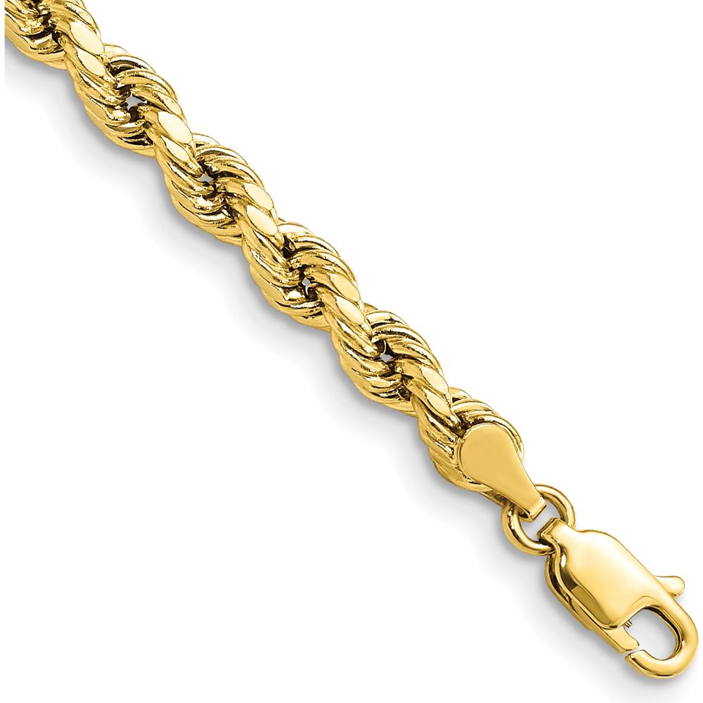 10K Yellow Gold 4mm Semi-Solid Diamond-Cut Rope Chain Bracelet with Lobster Clasp