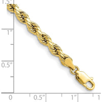10K Yellow Gold 4mm Semi-Solid Diamond-Cut Rope Chain Bracelet with Lobster Clasp