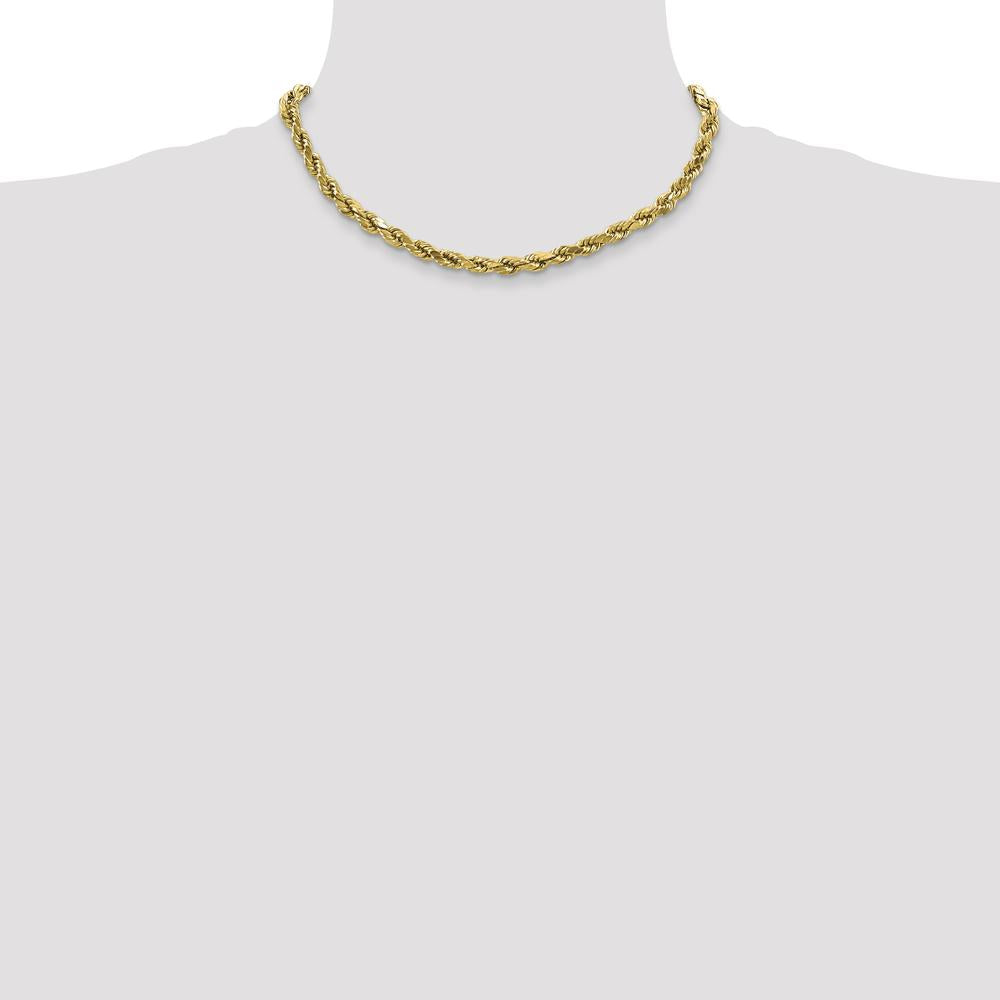 10K Yellow Gold 4mm Semi-Solid Diamond-Cut Rope Necklace - 16"