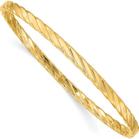 10K Yellow Gold 4mm Textured Twist Slip-On Bangle - Elegant and Lightweight Design
