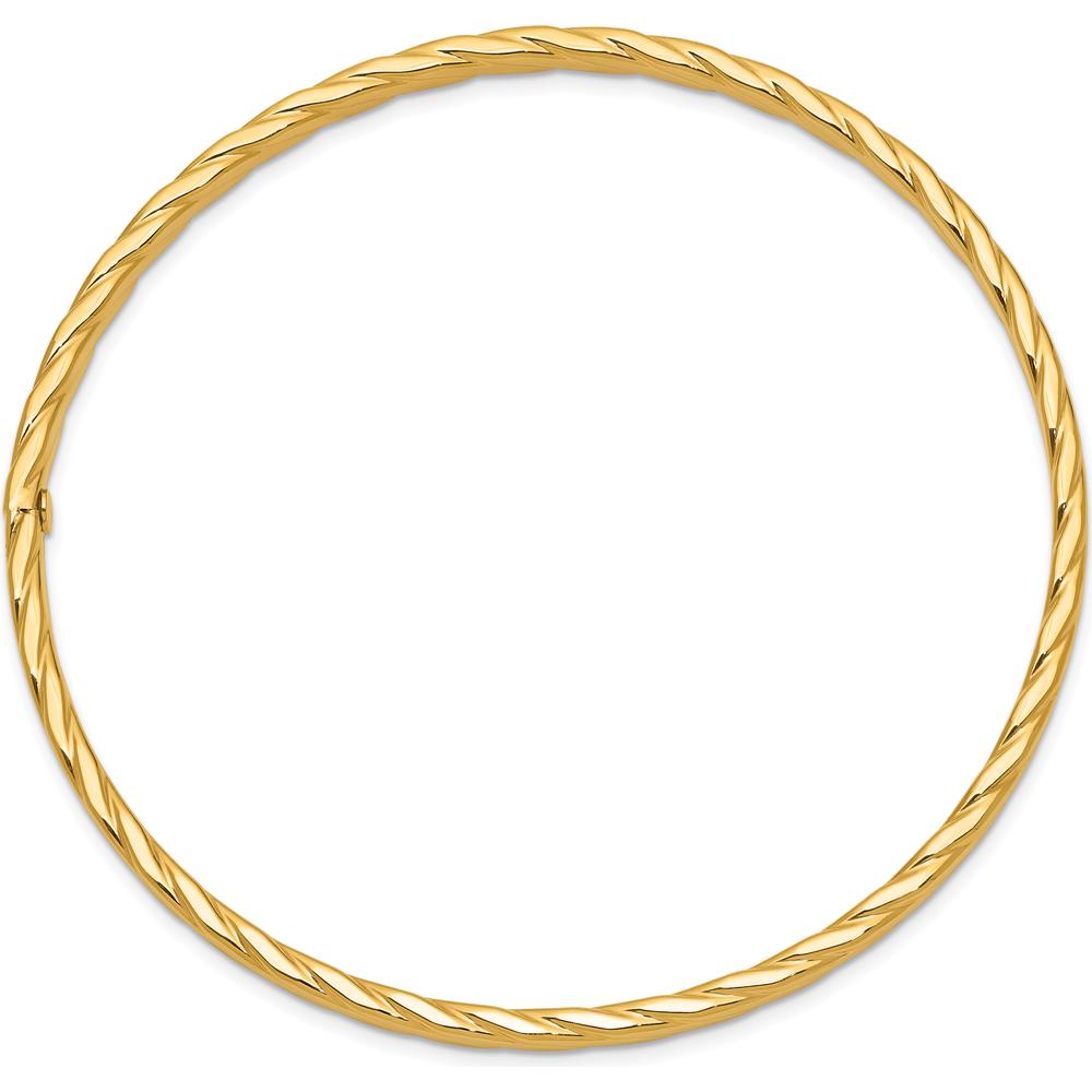 10K Yellow Gold 4mm Textured Twist Slip-On Bangle - Elegant and Lightweight Design