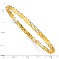 10K Yellow Gold 4mm Textured Twist Slip-On Bangle - Elegant and Lightweight Design