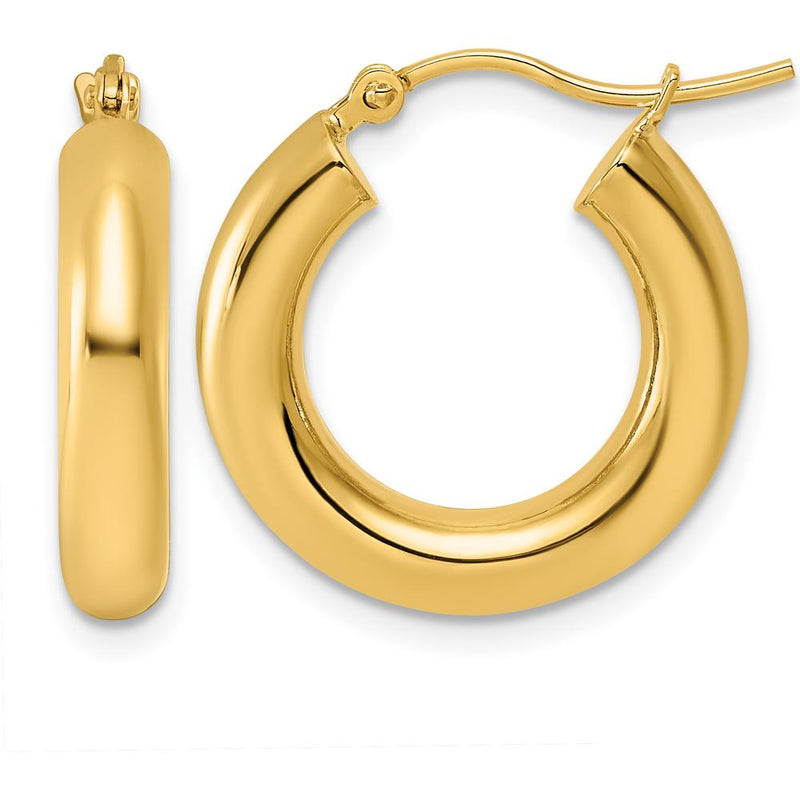 10K Yellow Gold 4mm Tube Hoop Earrings - 21.38mm Length