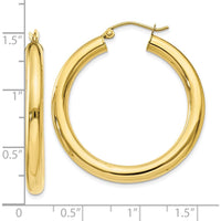 10K Yellow Gold 4mm Tube Hoop Earrings - Elegant Polished Finish