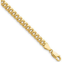 10K Yellow Gold 5.25mm Semi-Solid Miami Cuban Chain Bracelet - 7"