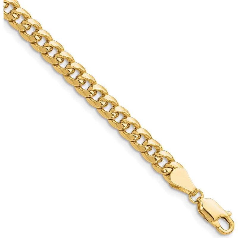 10K Yellow Gold 5.25mm Semi-Solid Miami Cuban Chain Bracelet - 8"
