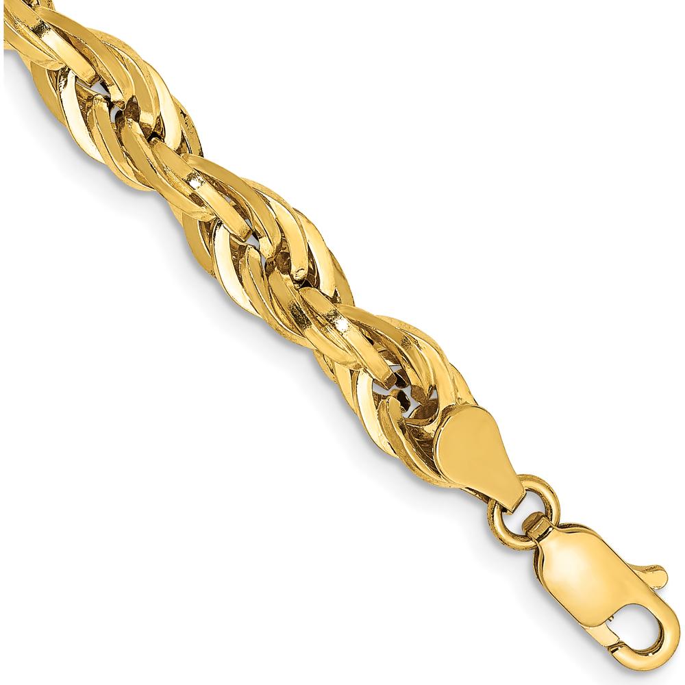 10K Yellow Gold 5.4mm Semi-Solid Rope Chain Bracelet - 8"