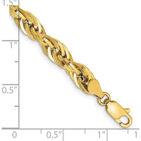 10K Yellow Gold 5.4mm Semi-Solid Rope Chain Bracelet - 8"