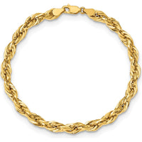 10K Yellow Gold 5.4mm Semi-Solid Rope Chain Bracelet - 8"