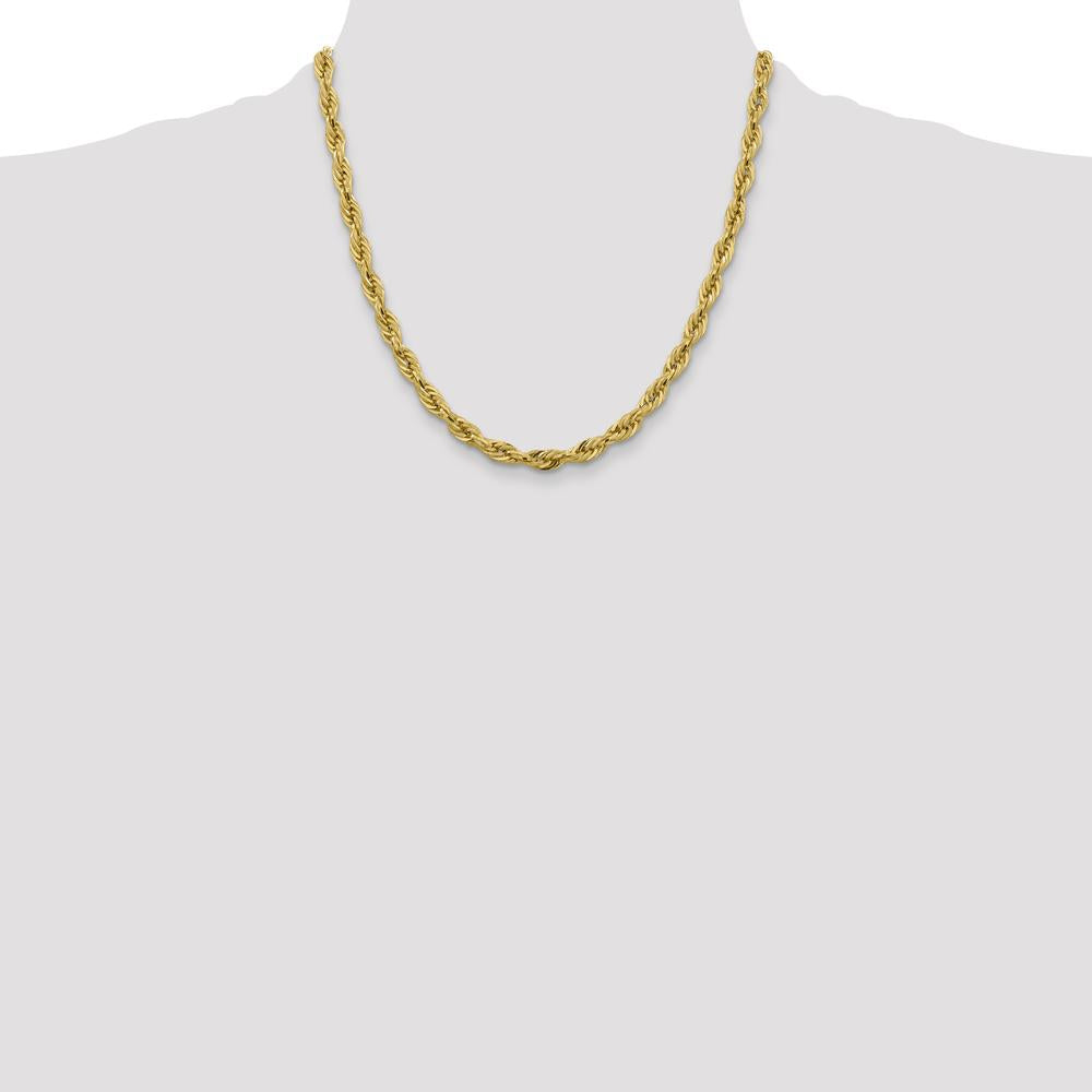 10K Yellow Gold 5.4mm Semi-Solid Rope Chain Necklace - 20"