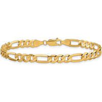 10K Yellow Gold 5.5mm Concave Open Figaro Chain Bracelet - 8" Length