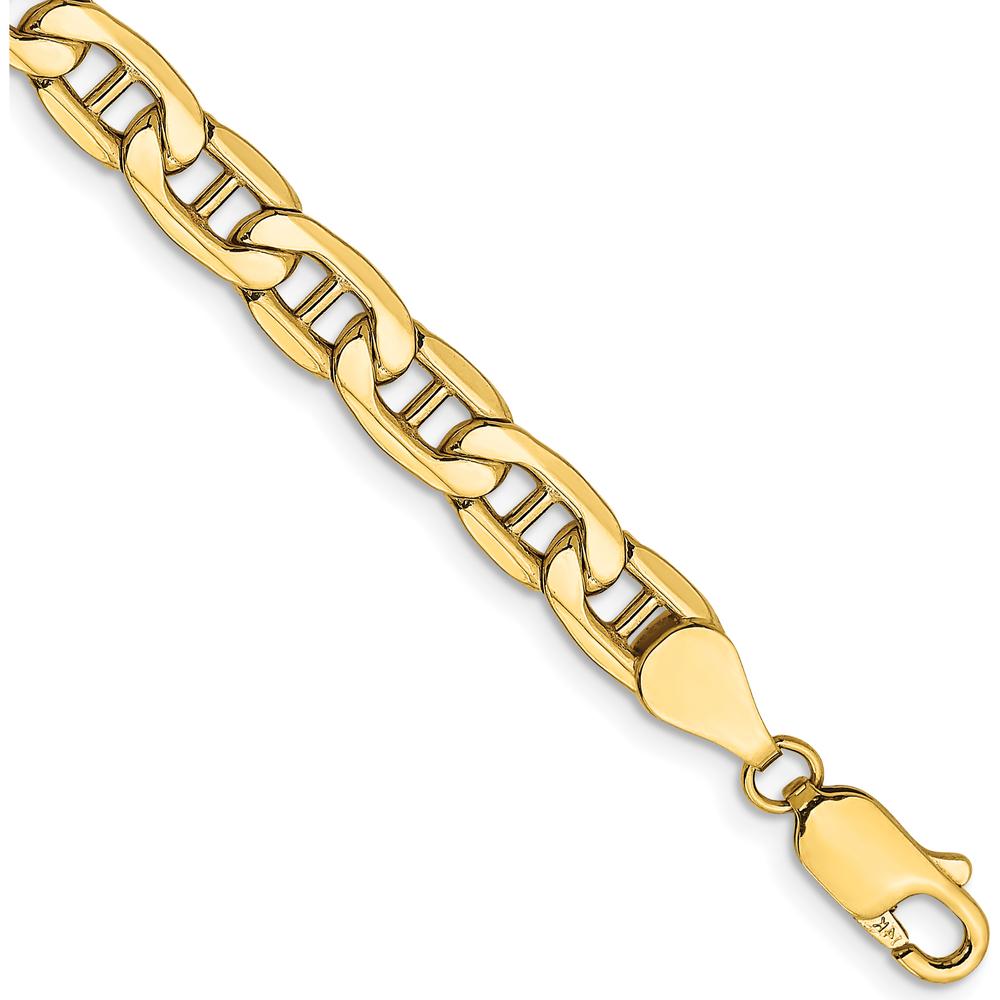10K Yellow Gold 5.5mm Semi-Solid Anchor Chain Bracelet - 7" Length