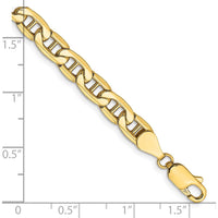 10K Yellow Gold 5.5mm Semi-Solid Anchor Chain Bracelet - 7" Length