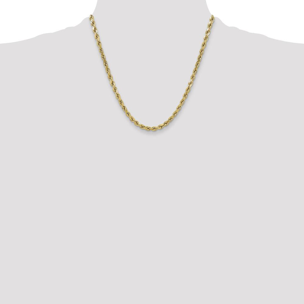 10K Yellow Gold 5.5mm Semi-Solid Diamond-Cut Rope Chain Necklace - 20"