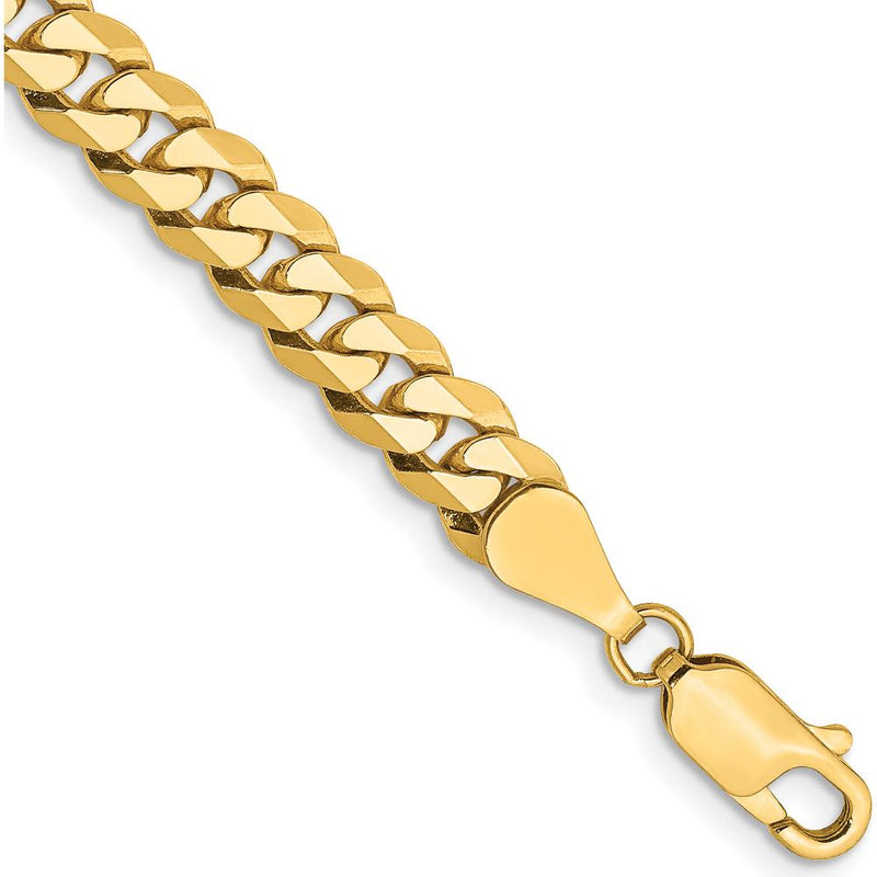 10K Yellow Gold 5.75mm Flat Beveled Curb Chain Bracelet with Lobster Clasp - 7"