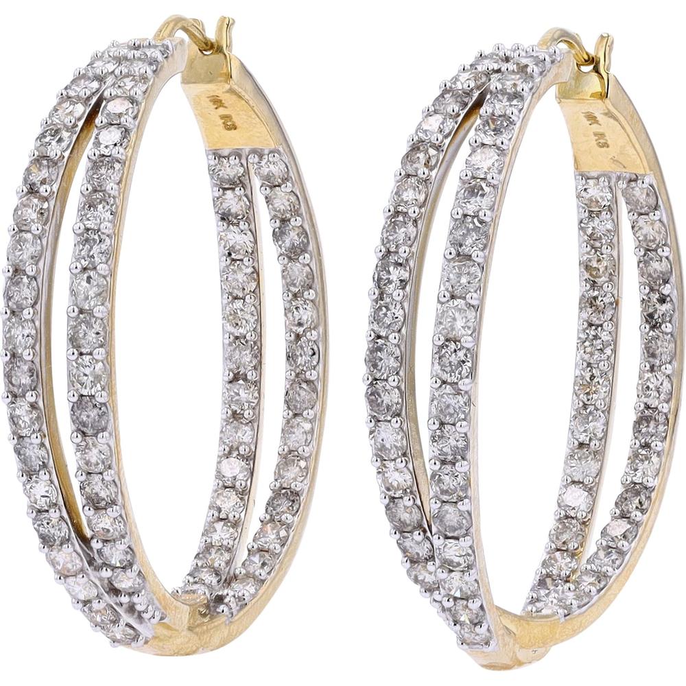 10K Yellow Gold 5 Carat Diamond Inside-Out Hoop Earrings - 2.5 Carat Per Earring