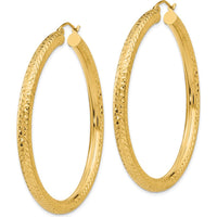 10K Yellow Gold 50mm Diamond-Cut 4mm Round Hoop Earrings