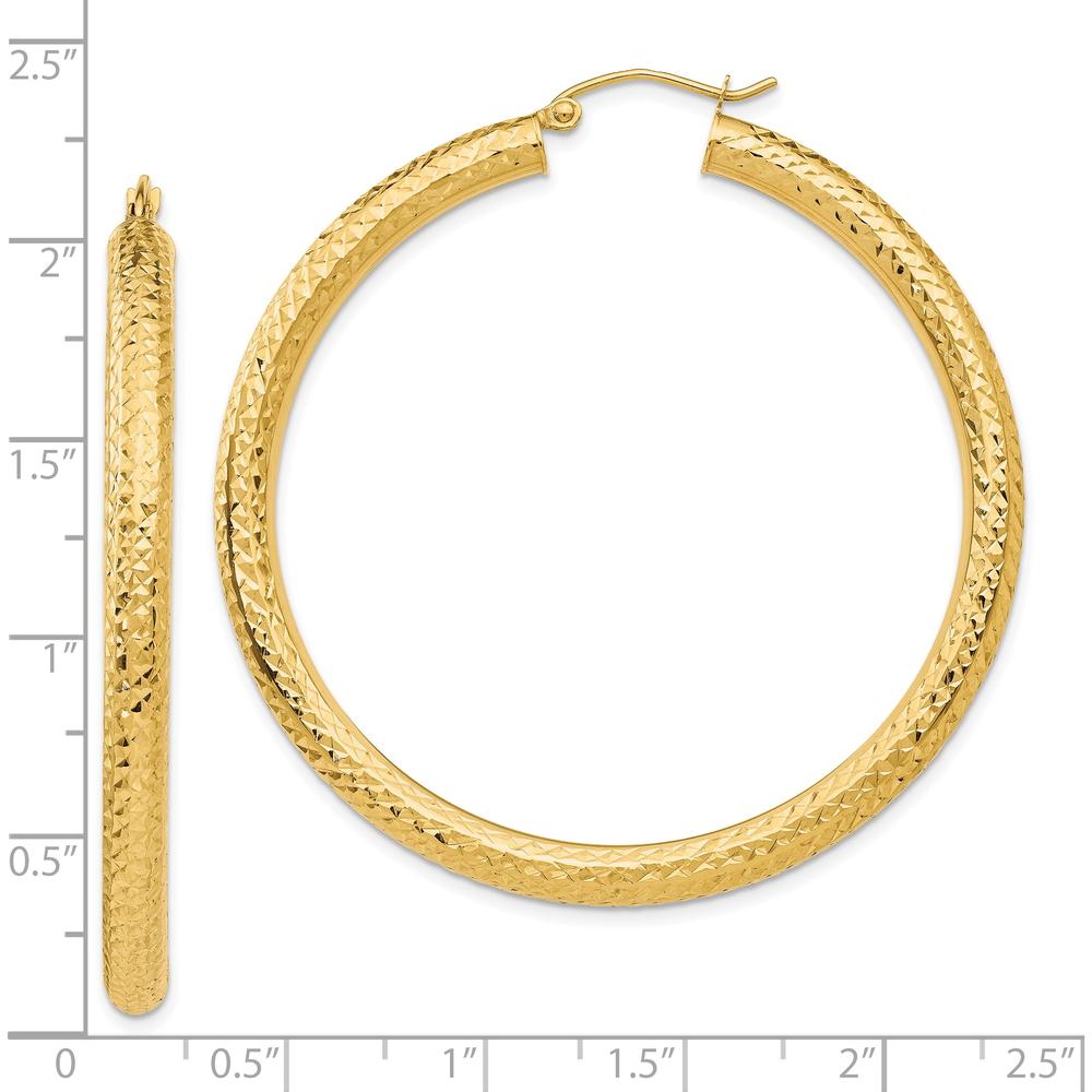 10K Yellow Gold 50mm Diamond-Cut 4mm Round Hoop Earrings