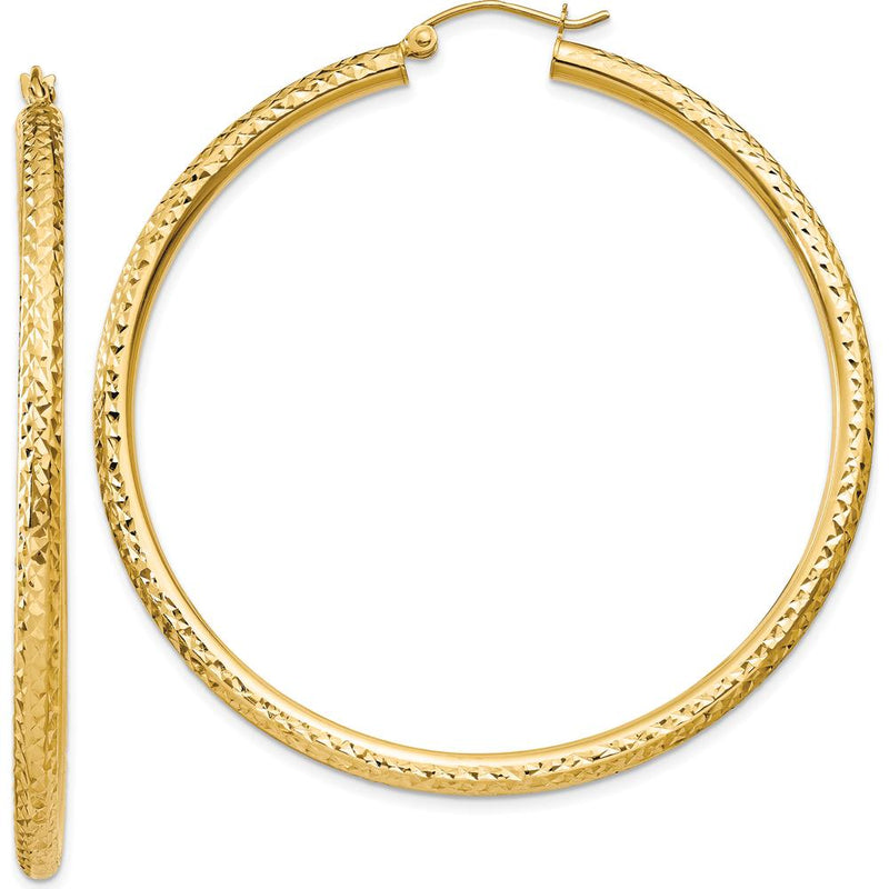 10K Yellow Gold 50mm Diamond-Cut Hoop Earrings